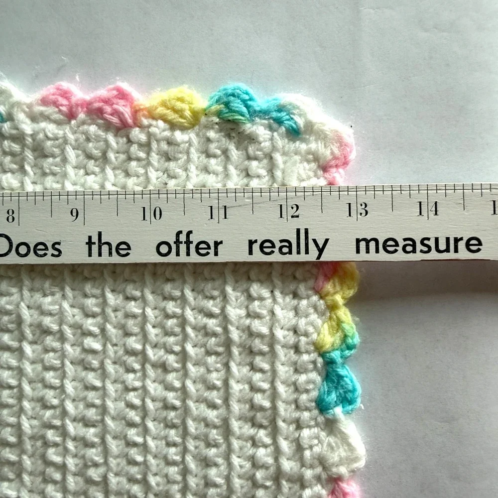 Crochet Blanket for dolls or doll bed‎ Homemade White Rainbow trim 20